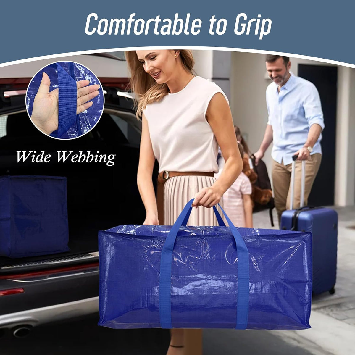 6 Pack Extra Heavy Duty Large Moving Bags with Strong Zipper, Blue