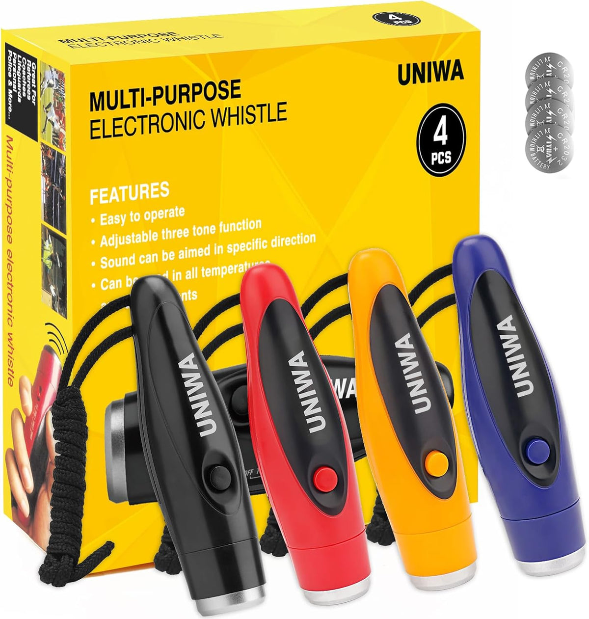UNIWA Electronic Whistle, 4 Pack Handheld Whistle for Outdoor Sports