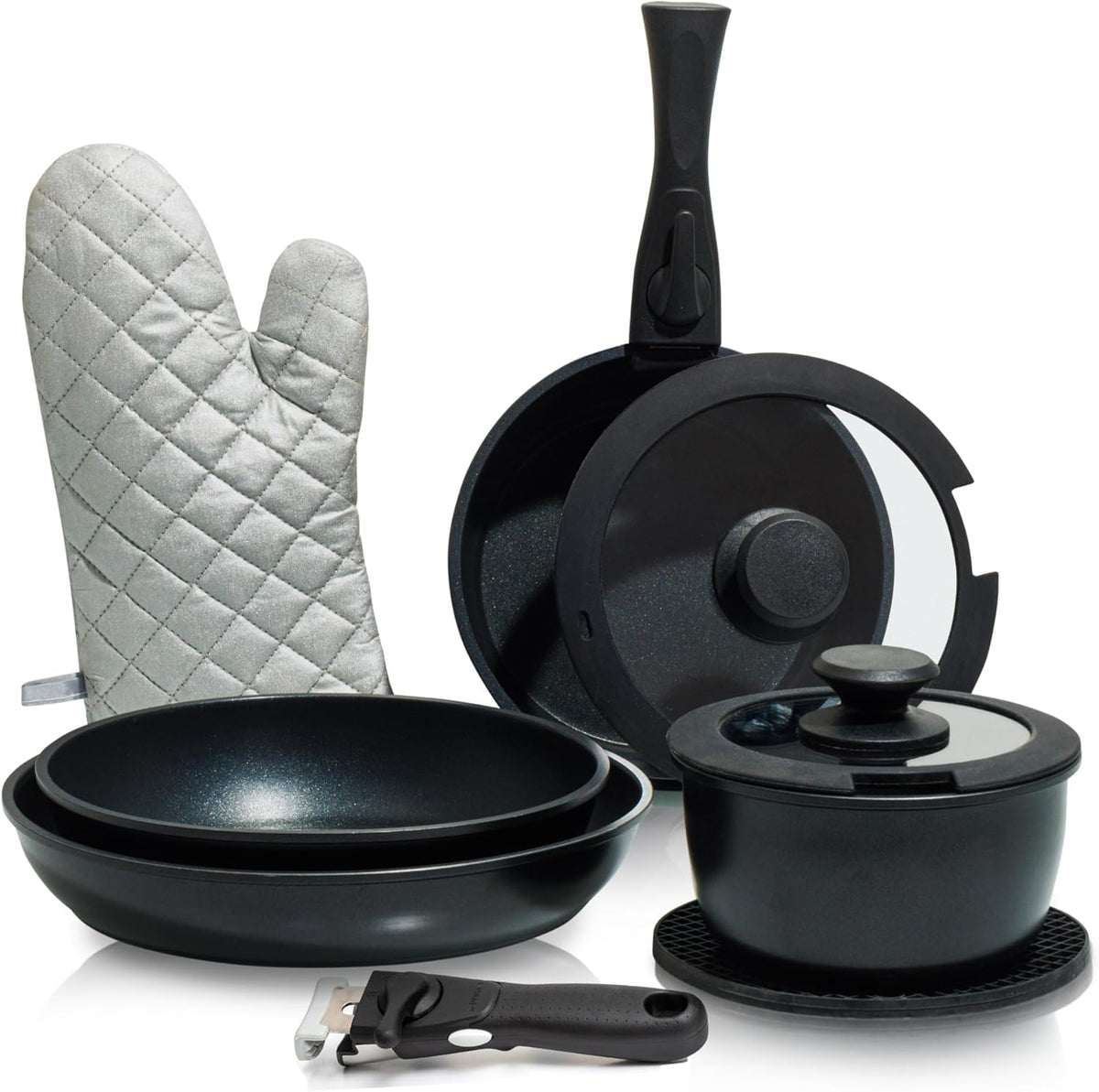 Moss & Stone 10-Piece Nonstick Pots and Pans Set, Removable Handle Cookware