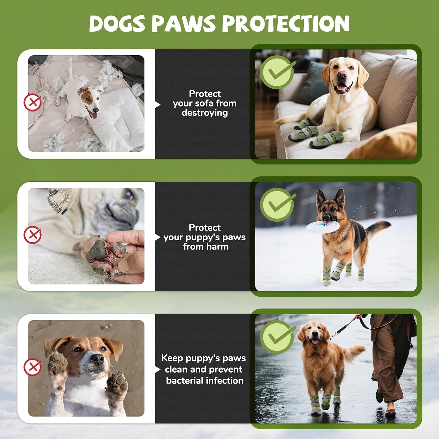 Winter Dog Snow Boots with Fleece Lining, Dog Shoes for Medium Large Size Dogs, Waterproof Dog Booties and Paw Protectors, Anti-Slip & Reflective Dog Shoes for Snow Outdoor, Hiking (Green-Size 4)