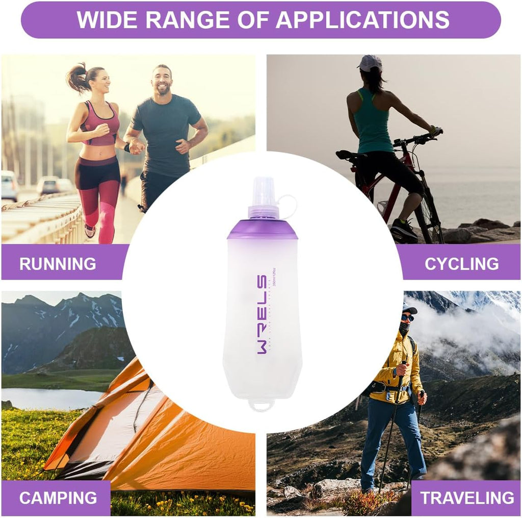WRELS 200ml/350ml/500ml Collapsible Soft Flask,BPA Free Folding Soft Water Bottle with Hanging Ring,Lightweight TPU Hydration Flask for Running Marathon Cycling Hiking(500ml-2 Packs)