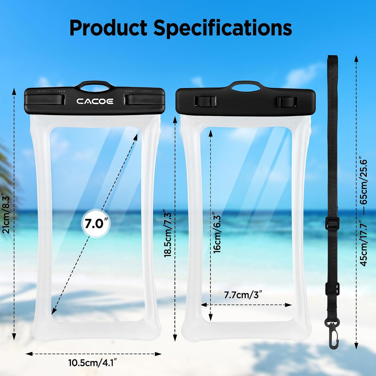 CACOE Floatable Waterproof Phone Pouch 2 Pack Up to 7.0",Black+Black-1