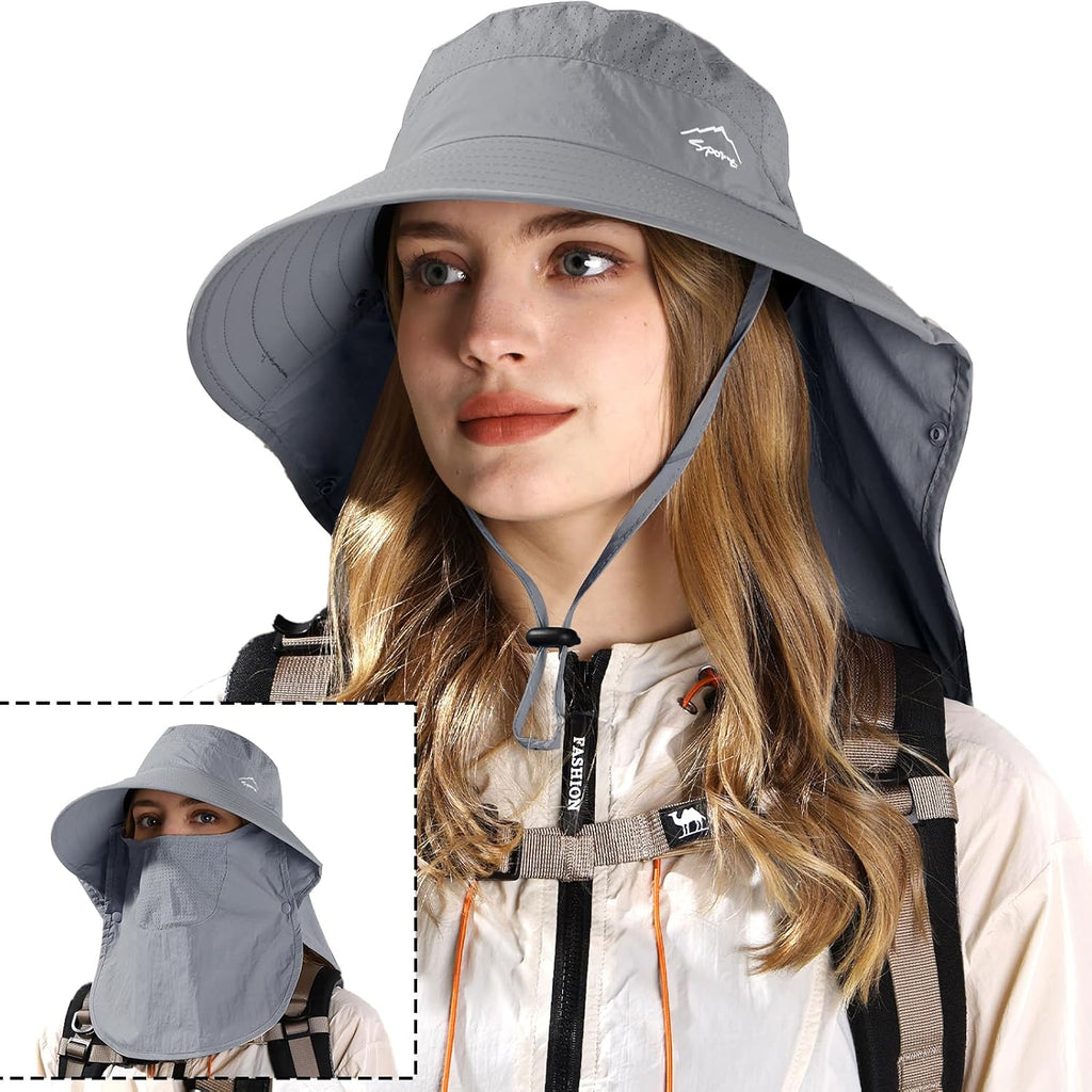 Rosoz Sun Hat for Men Women with Neck Flap& Removable Face Cover Wide Brim