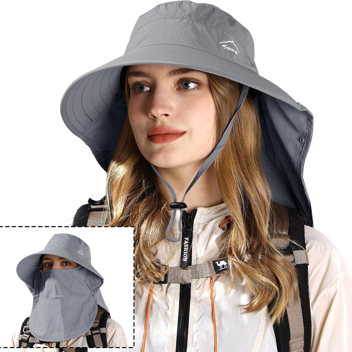 Rosoz Sun Hat for Men Women with Neck Flap& Removable Face Cover Wide Brim