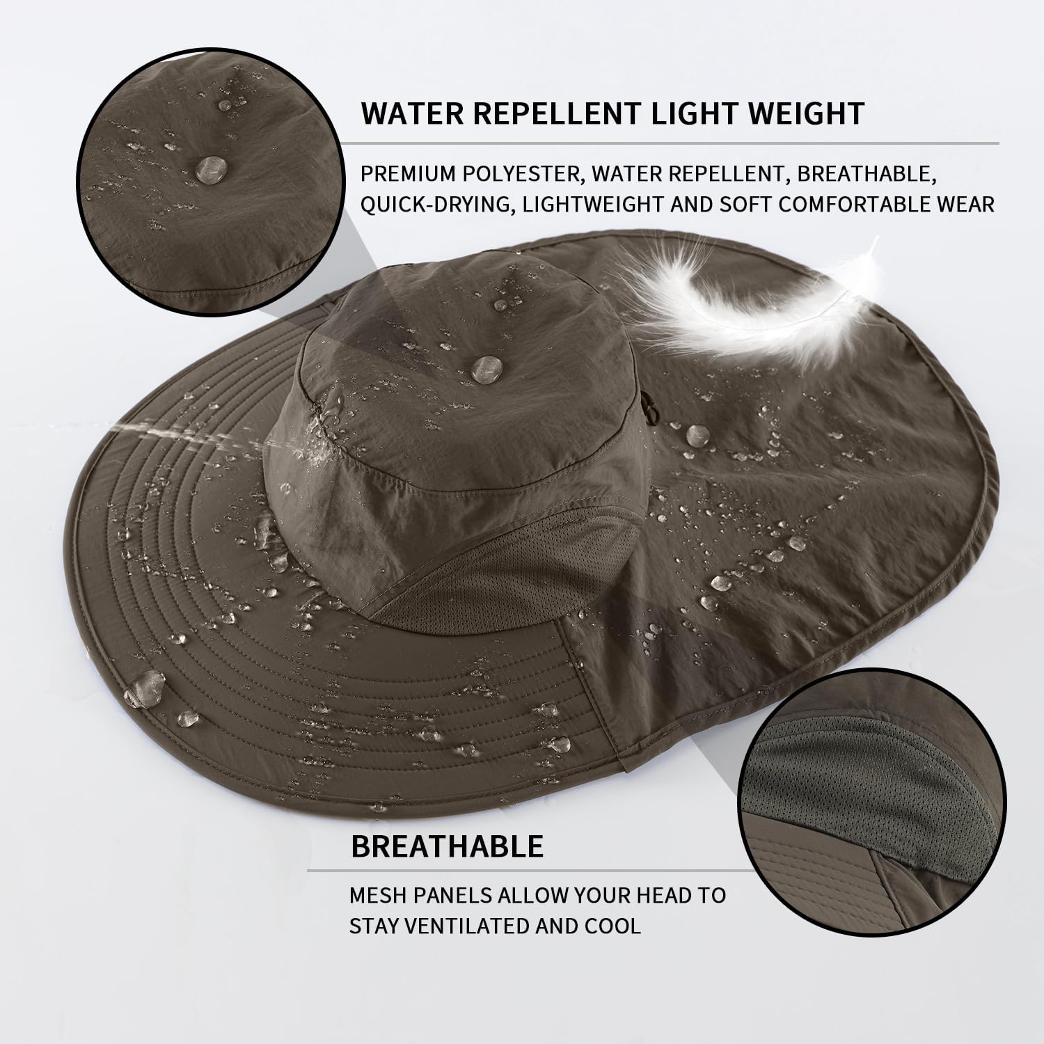 Home Prefer Outdoor UPF50+ Sun Hat Wide Brim Mesh Fishing Hat with Neck Flap
