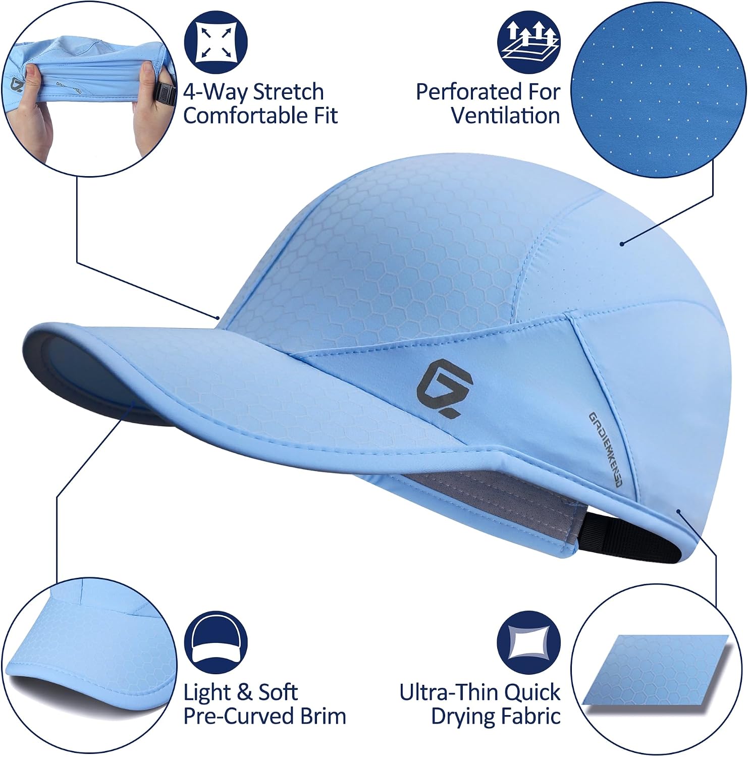 GADIEMKENSD Stretch Running Hat with Soft Brim, Quick Dry, Unstructured, Unisex-Adult