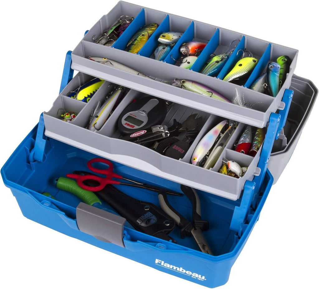 Flambeau Outdoors 6382 2-Tray Tackle Box, 15 Compartments, Blue and Gray