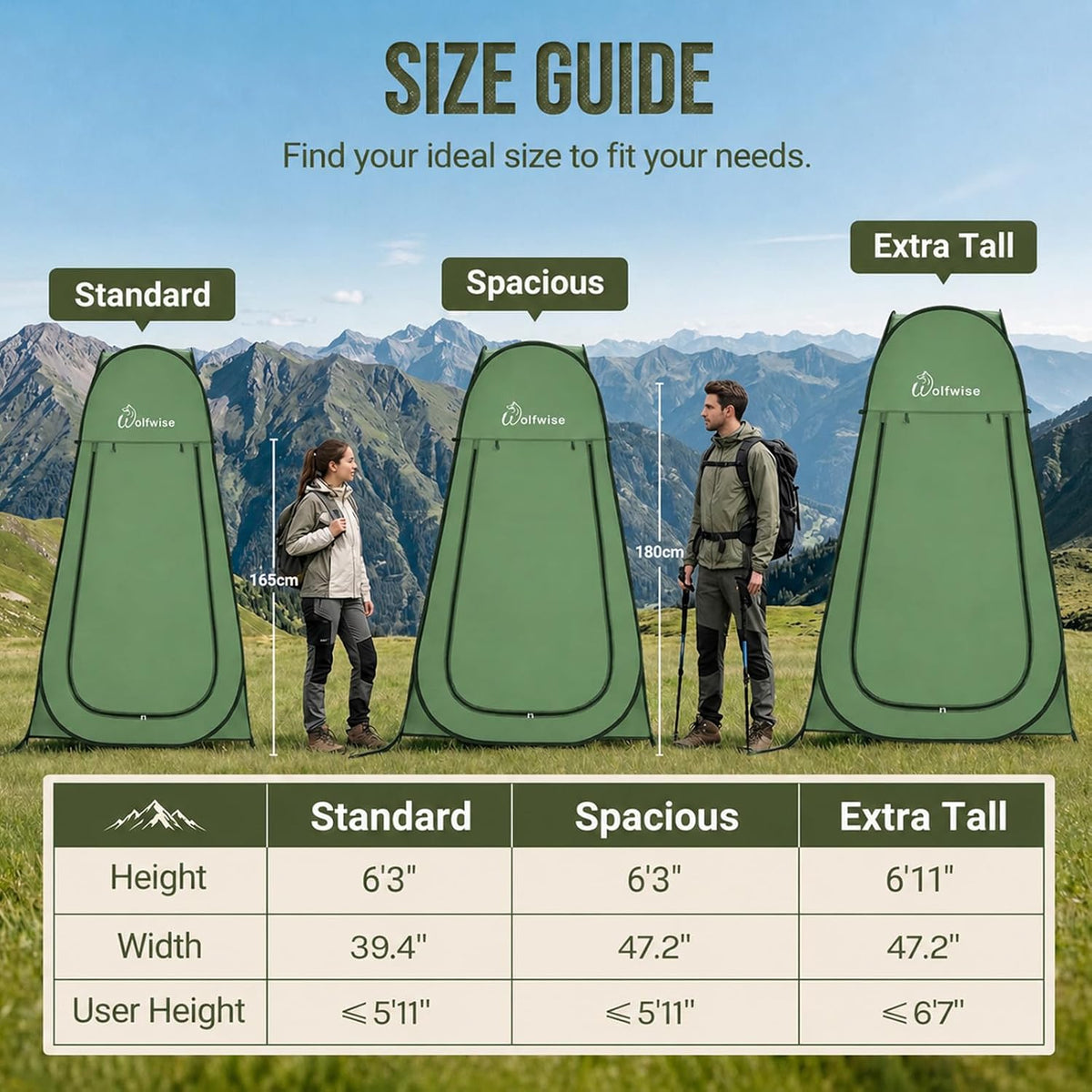 WolfWise Pop Up Shower Tent for Camping Essentials, Compact & Lightweight