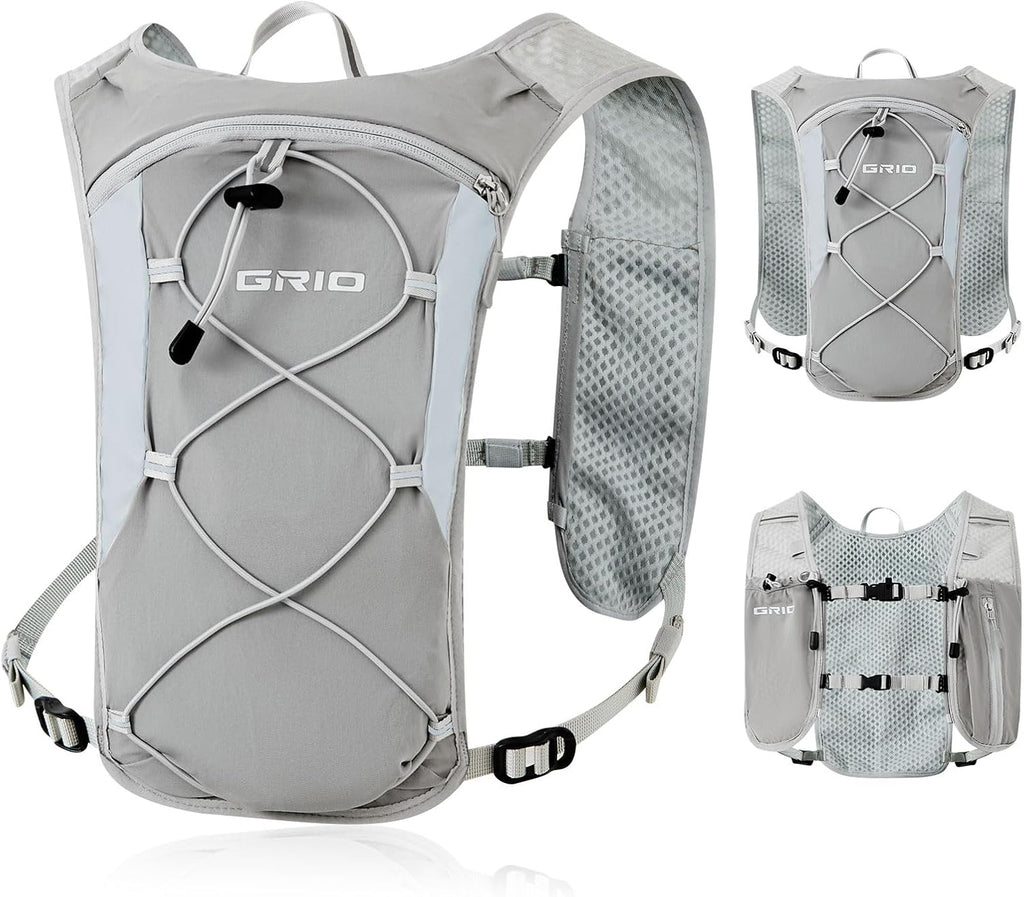 GRIO Hydration Running Vest for Women Men, Water Backpack for Hiking ,with 1.5L Water Bladder, Lightweight Breathable Reflective Hydration Pack for Marathon, Trail, Hiking, Cycling