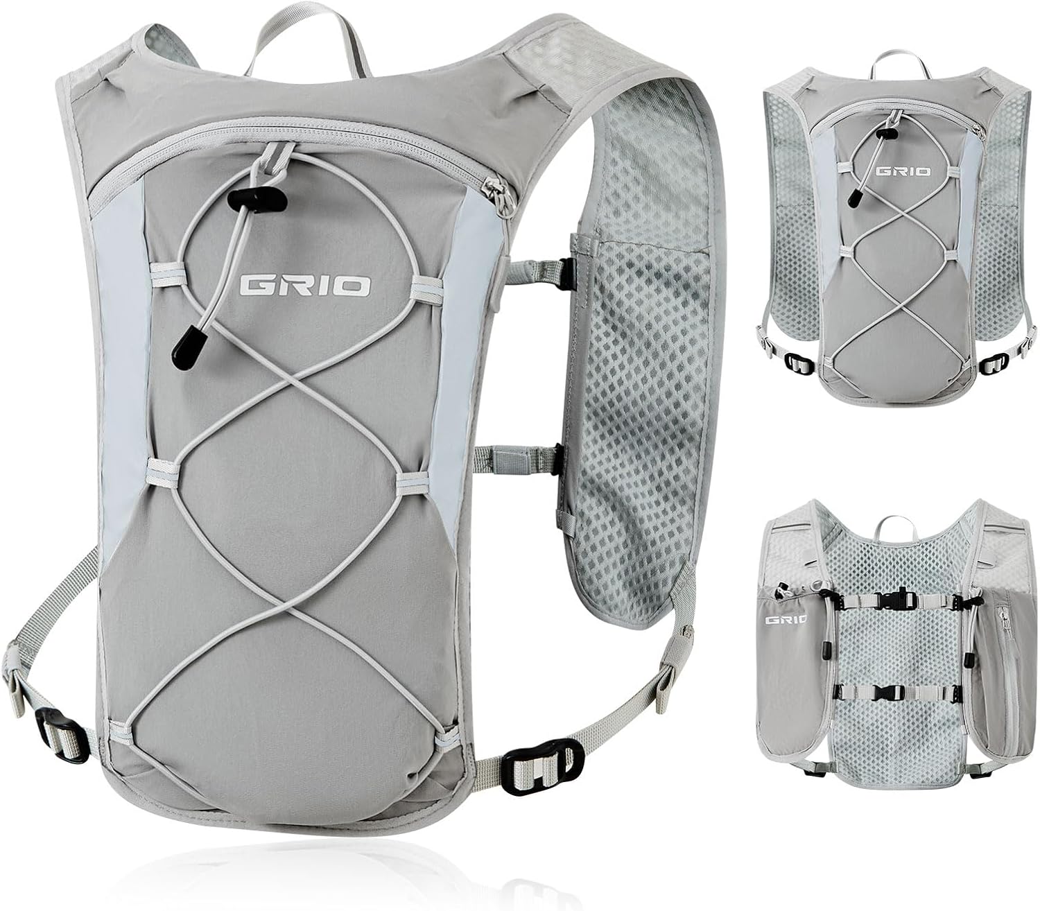 GRIO Hydration Running Vest for Women Men, Water Backpack for Hiking ,with 1.5L Water Bladder, Lightweight Breathable Reflective Hydration Pack for Marathon, Trail, Hiking, Cycling