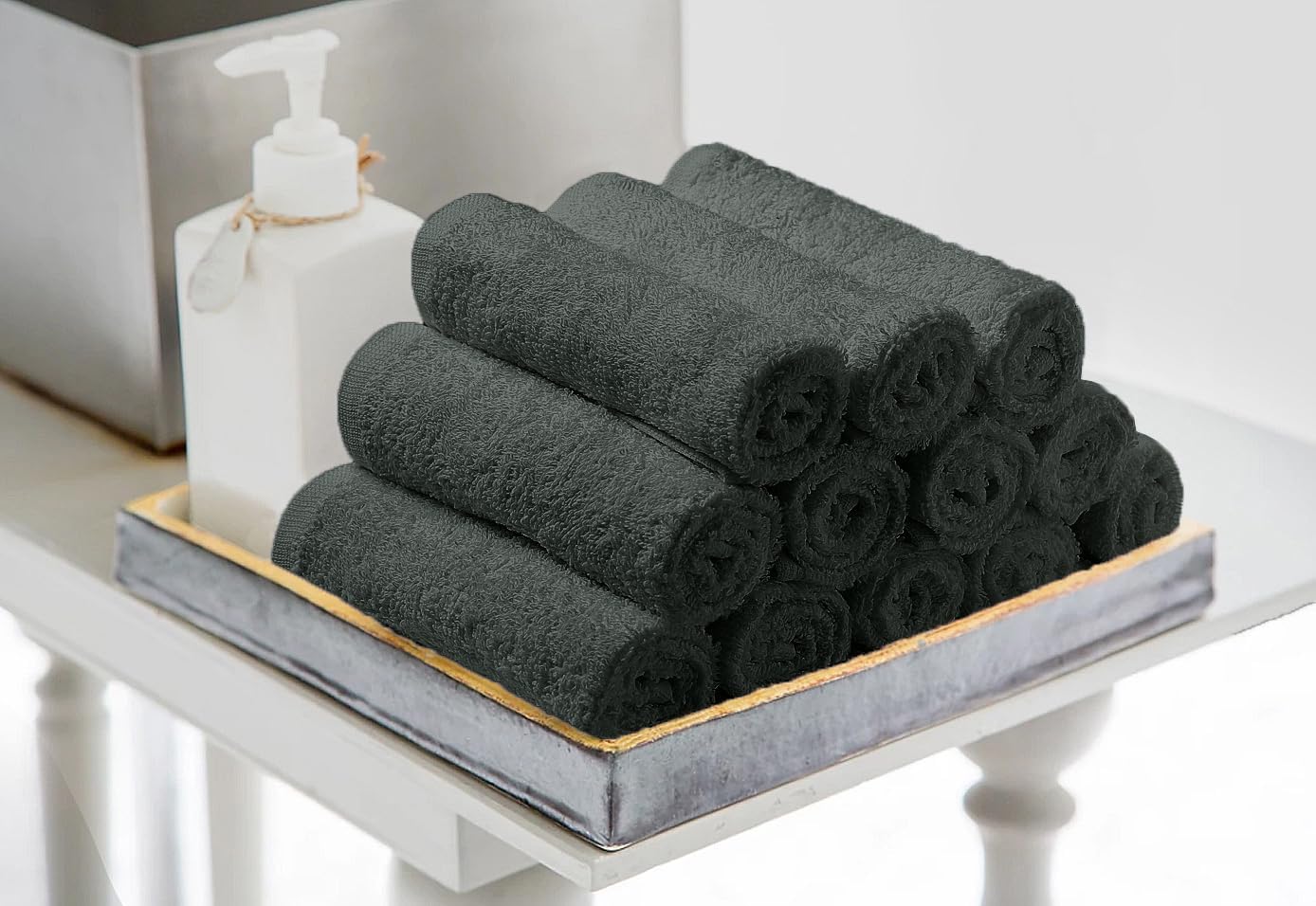 Avalon Towels Cotton Washcloths – (Pack of 60) Size 12x12 Inches, 100% Ring Spun Cotton, Soft & Absorbent Face Towels, Gym Towels, Hotel and Spa Quality, Reusable Fingertip Towels (Gery)