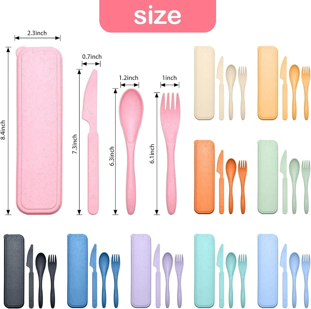 YDYTOP Reusable Travel Utensils Set with Case, 24 Sets Wheat Straw Knife Fork Spoon Cutlery, Multicolor Plastic Silverware for Kids and Adults, School Lunch, Party, Picnic and Camping