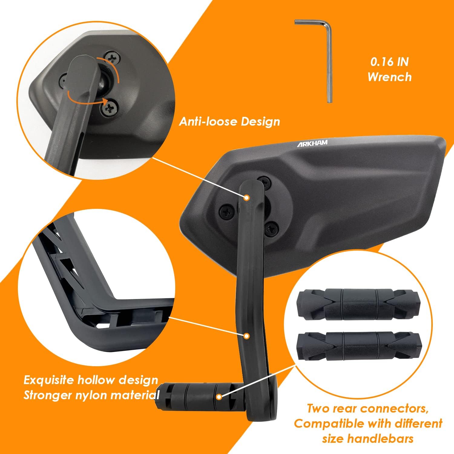Arkham Bike Mirror for 0.59-0.65" Diameter Handlebar HD Bar End Bicycle Mirror Auto-Grade Glass fits Thickened Automotive Grade Glass for Handlebar E-Bike (Pentagonal Pair)