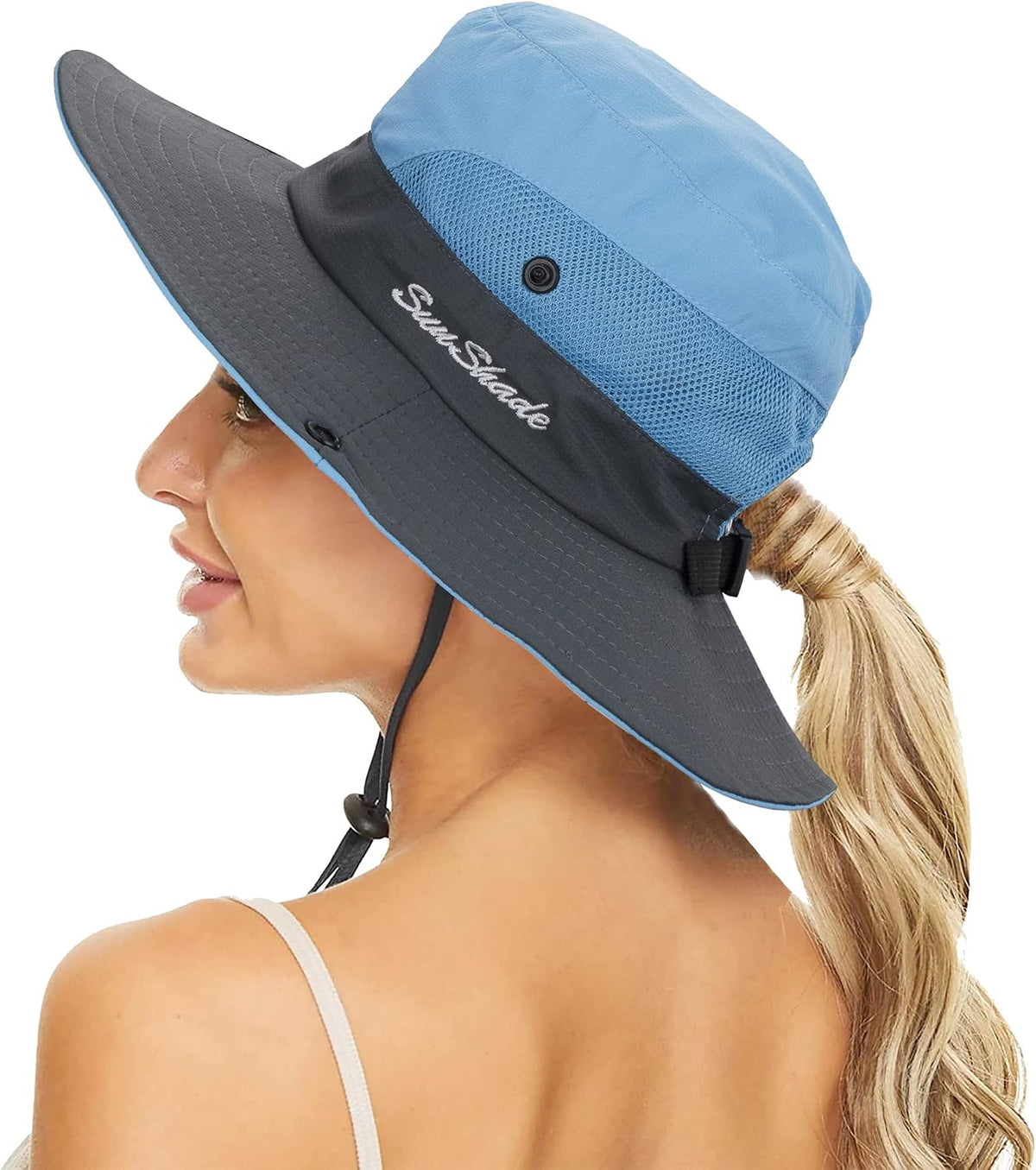 Woman Summer Sun-Hat Ponytail-Outdoor UV-Protection Wide Brim Foldable Hat