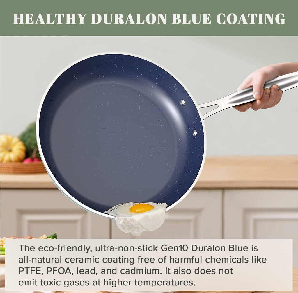 Nuwave 9pc Cookware Set Healthy Duralon Blue Ceramic Nonstick Coated
