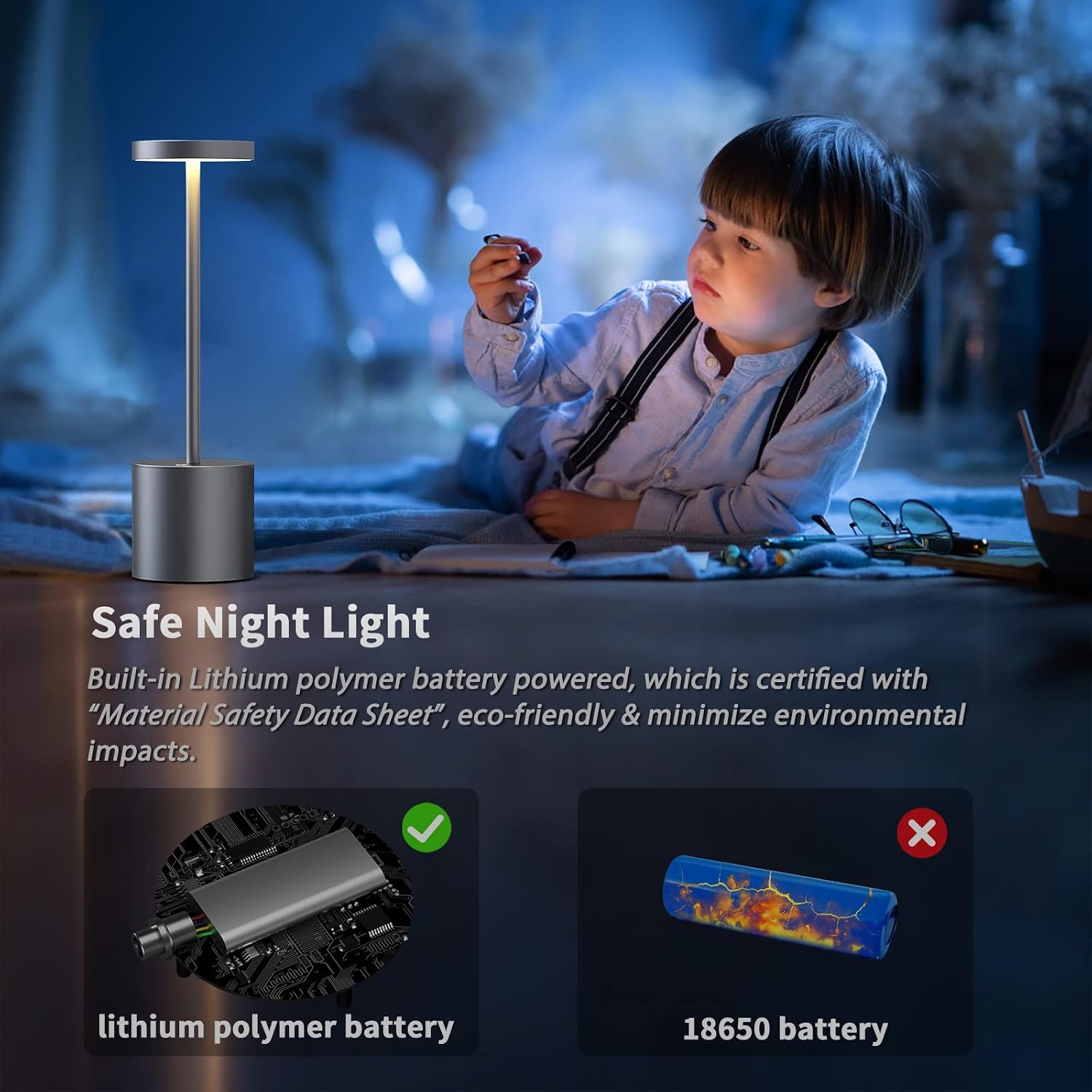 2Pack Cordless Table Lamp, Rechargeable LED Battery 5000mAh Metal USB Portable Powered Desk Lamp, 3 Levels Brightness Light for Restaurants Outdoor (2pack 10.25in Grey)