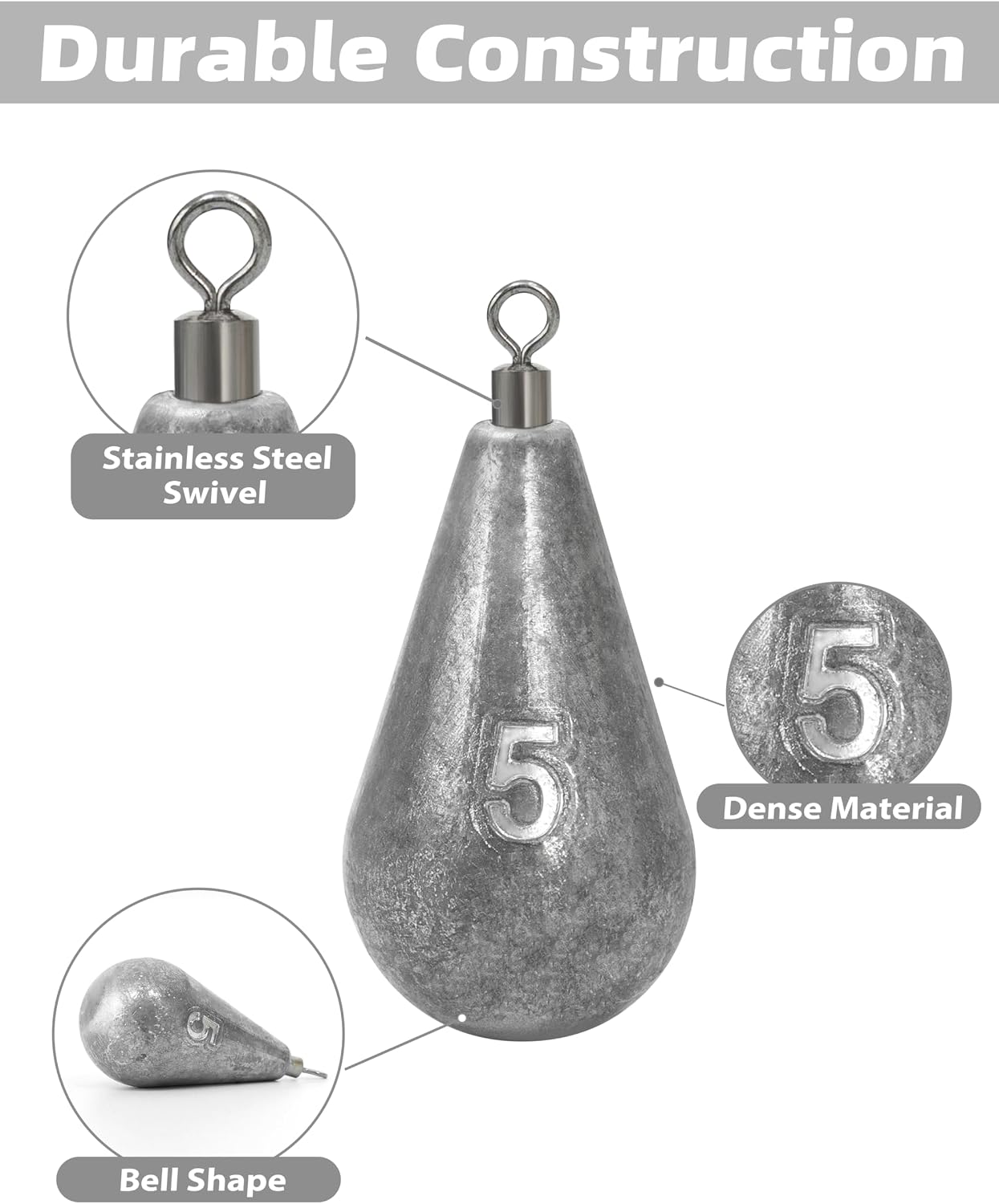 BLUEWING Casting Swivel Bell Sinkers Fishing Weights 1/2oz-8oz Drop Shot Dipsey Lead Saltwater