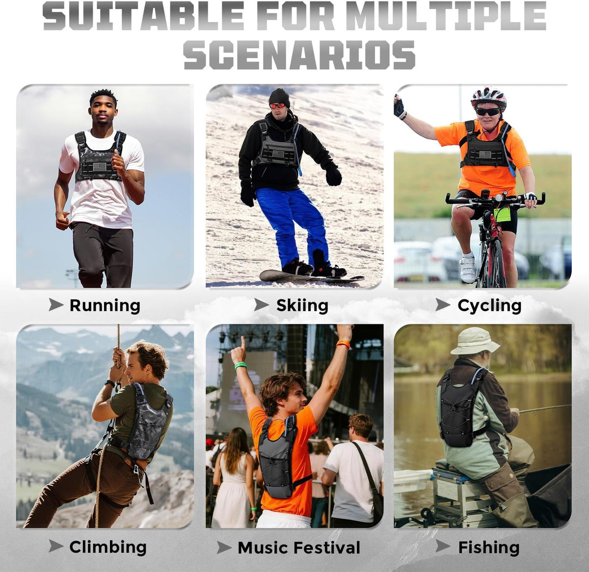 Running Hydration Vest with 2L Water Bladder， Lightweight Adjustable Hydration EDC Chest Pack for Men and Women, Water Backpack for Hiking, Cycling