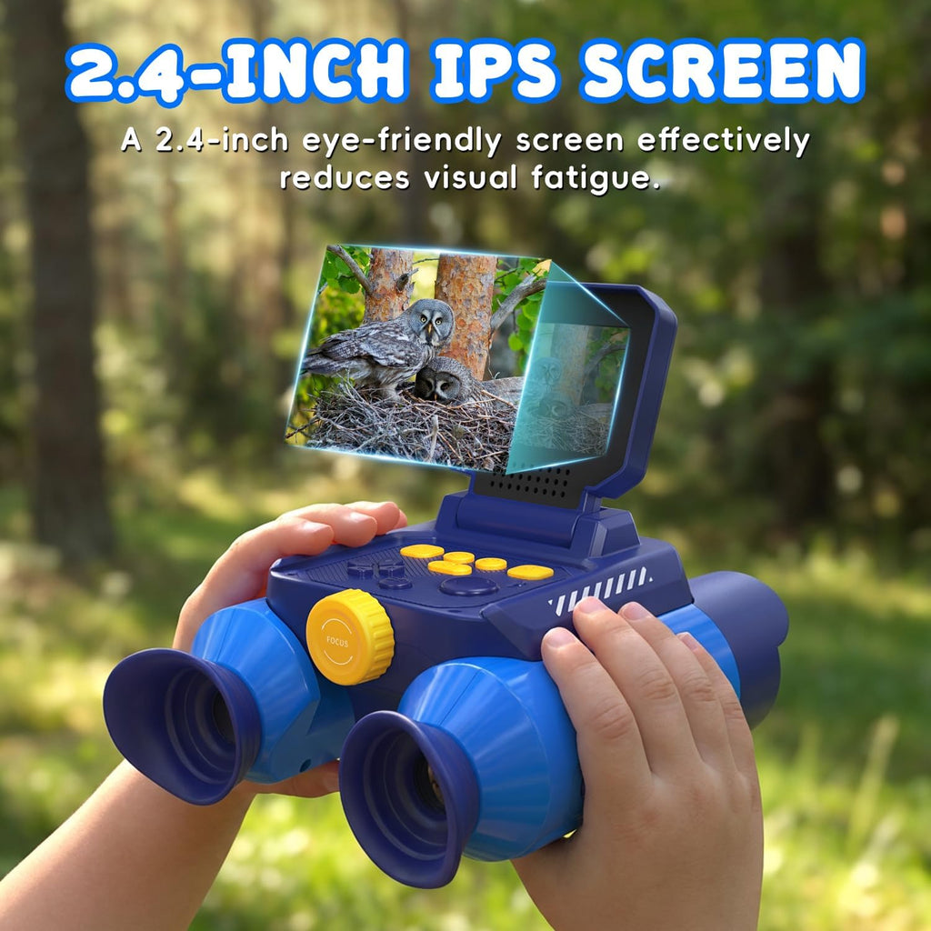 Binoculars for Kids with Night Vision, 2.4" HD Screen & 10X Zoom for Photo and Video - Outdoor Adventure Binoculars Bird Watching, Camping, Hiking, Gifts for Kids Ages 4+ (Blue)