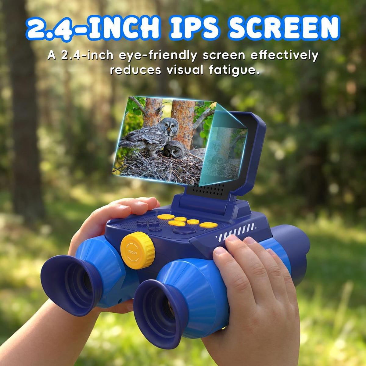 Binoculars for Kids with Night Vision, 2.4" HD Screen & 10X Zoom for Photo and Video - Outdoor Adventure Binoculars Bird Watching, Camping, Hiking, Gifts for Kids Ages 4+ (Blue)
