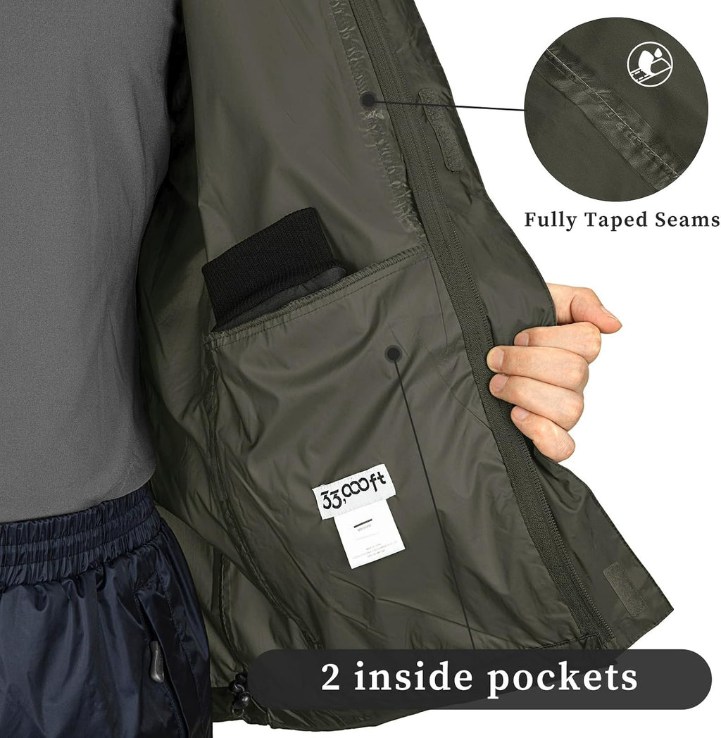 33,000ft Men's Packable Rain Jacket Lightweight Waterproof Golf Raincoat