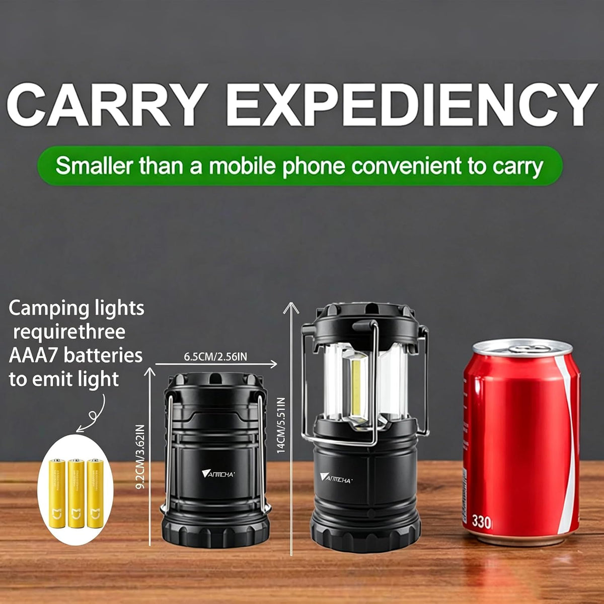 Collapsible LED Camping Lantern, COB Technology, Portable with Handle, Pack of 4, Gray