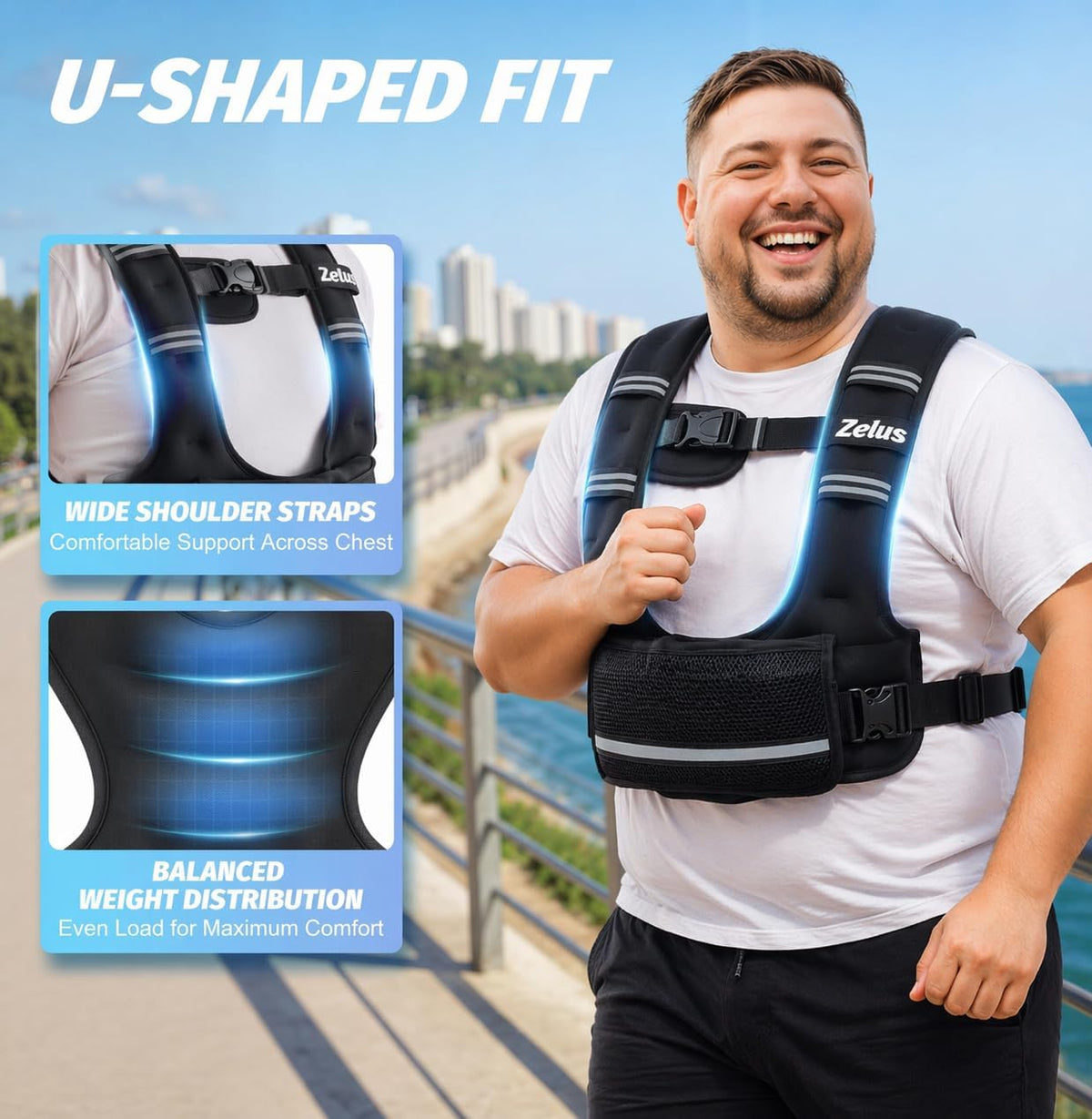 ZELUS Adjustable Weighted Vest for Women Men, Ergonomic Fit Training Vest