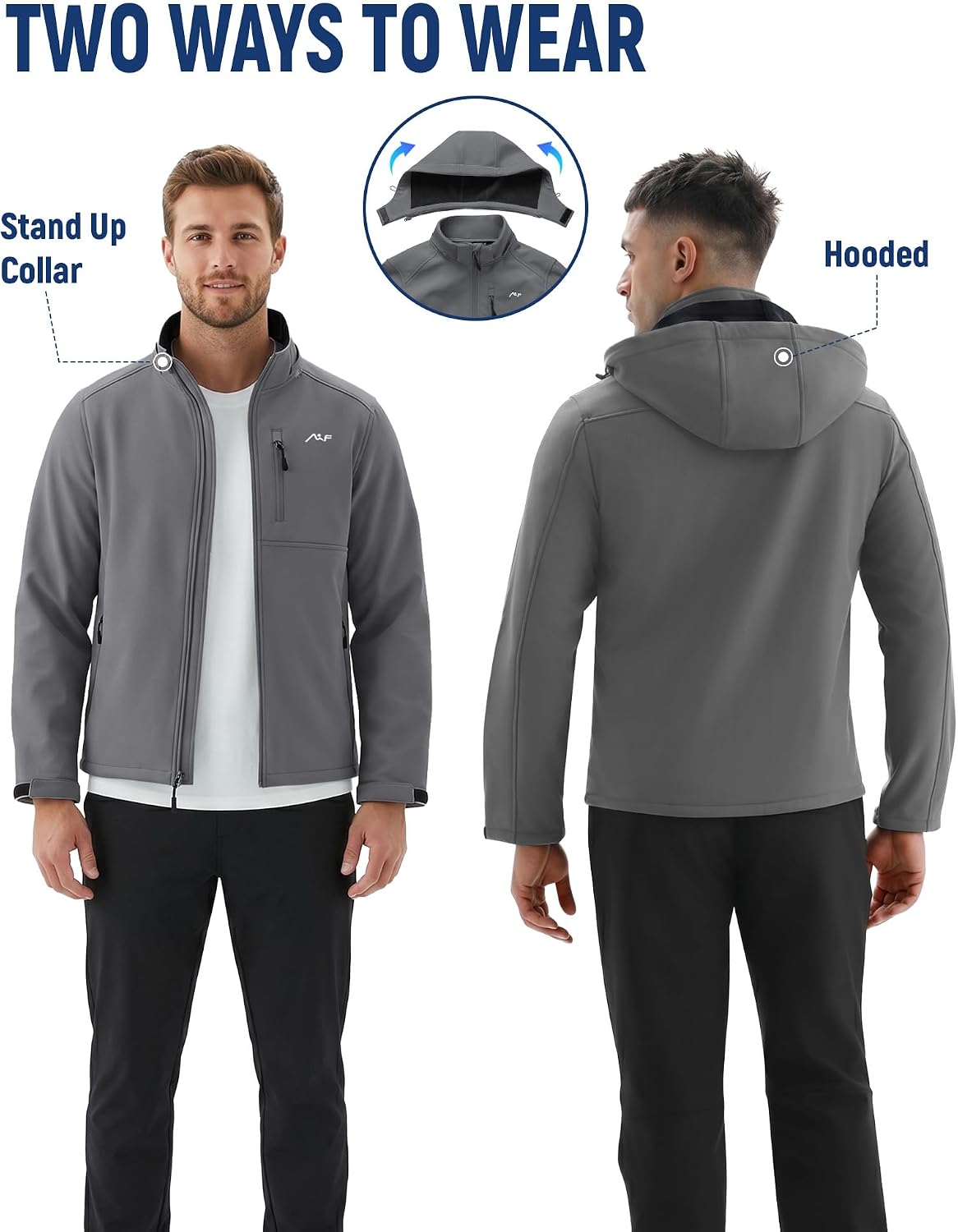 WULFUL Men's Softshell Jacket Waterproof Lightweight Insulated Windbreaker Fleece Lined Rain Shell Jacket for Hiking Travel