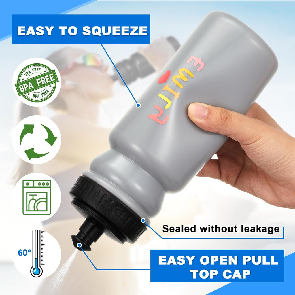 Suclain Squeeze Water Bottles with Carrier, 7 Pcs, Grey