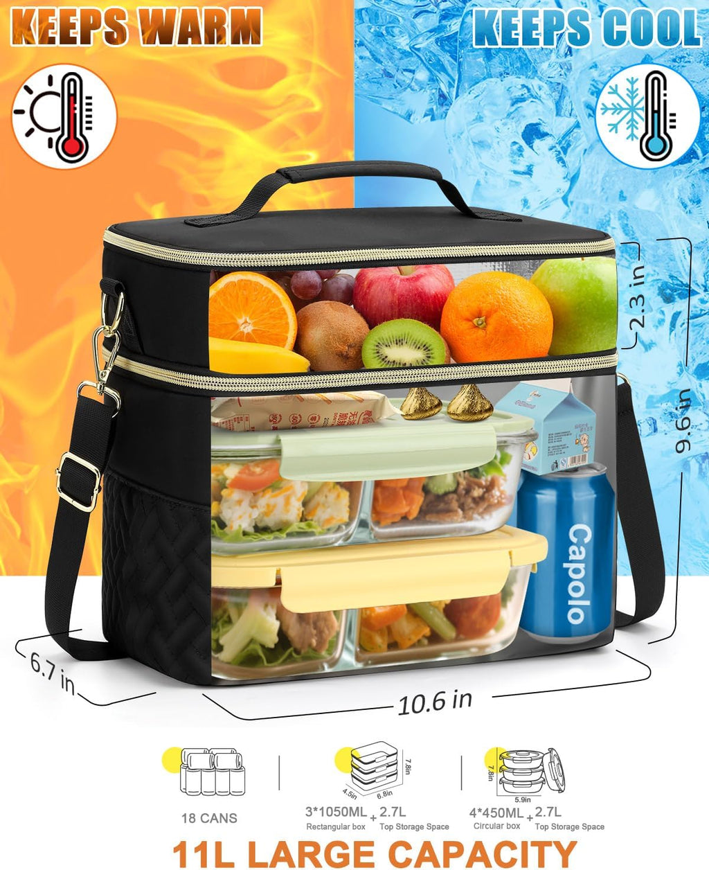Capolo Lunch Bag for Women Men Insulated Lunch Tote Leakproof Lunchbox Bags