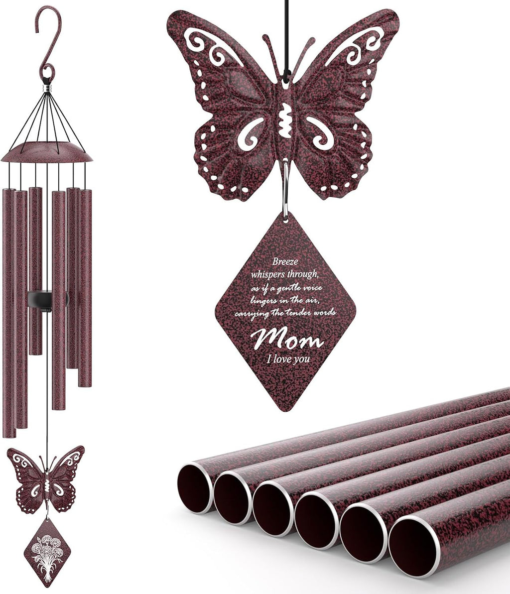 Copper Wind Chimes for Outside Clearance, 36'' Temple Windchimes Outdoors w/5 Bells, Memorial Wind Chime Gifts for Mom Grandma Mother Women, Feng Shui Wind Bell for Home Garden Zen Decor