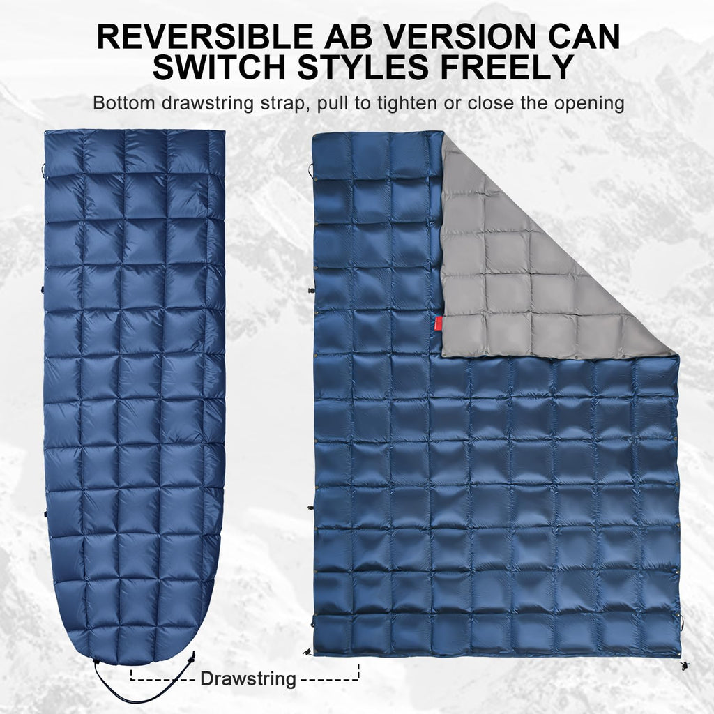 Down Camping Blanket - Lightweight, Packable, Warm & Puffy Outdoor Travel Quilt for Sleep, Hiking, Backpacking, Stadium, Festivals, Water-Resistant Sleeping Bag 55"x79"