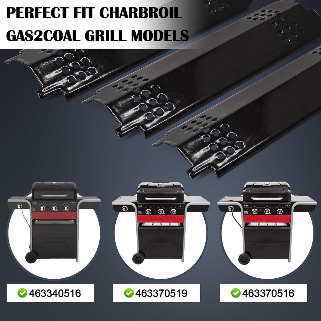 Hiorucet Grill Grates & Heat Plate Kits for Charbroil Gas2coal Grill Parts 463370519, 463370516, 463340516, 463336818, 463370518, 466370516, Cast Iron Cooking Grid Grates, Heat Shield Tent Deflectors.