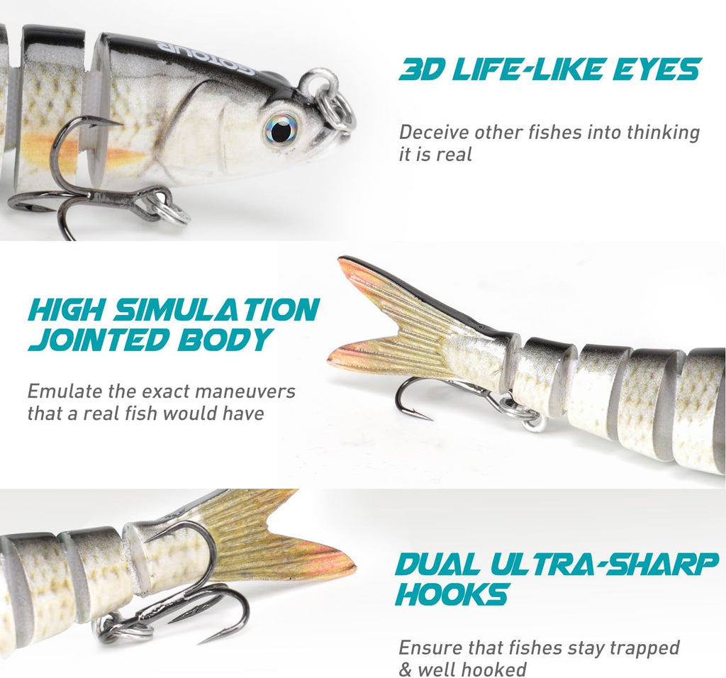 GOTOUR Jointed Swimbaits, Easy Catch Fishing Lures for Bass Trout Crappie