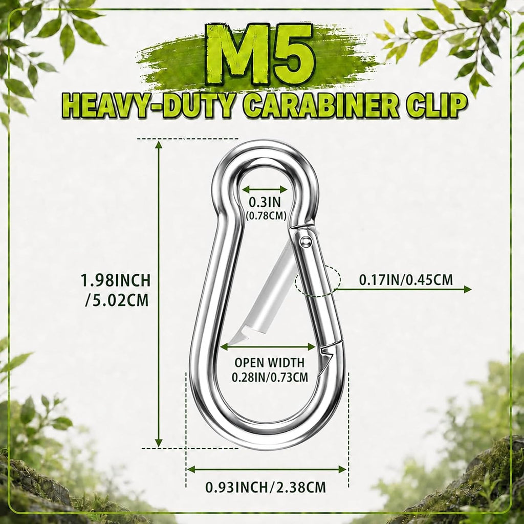 50PCS Carabiner Clip,Heavy Duty Spring Snap Hook,2IN(M5)
