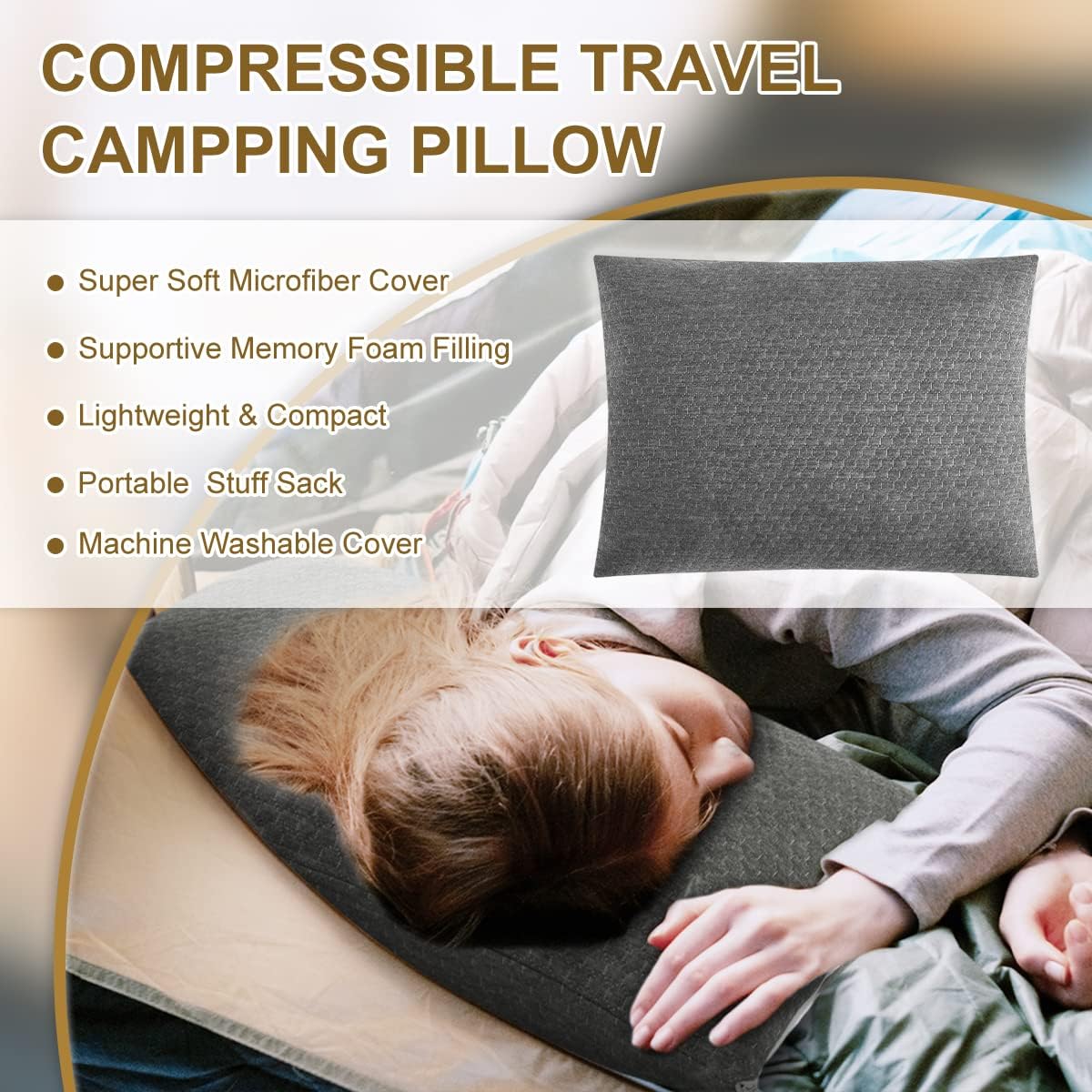 Ivellow Travel Pillow, Camping Pillow for Sleeping, Shredded Memory Foam