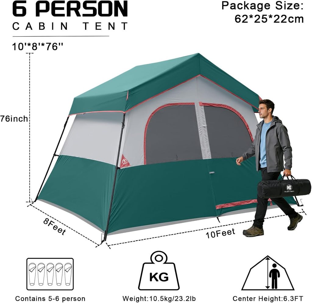 HG 6-8 Person Camping Tent Waterproof Family Cabin Tent for Camping
