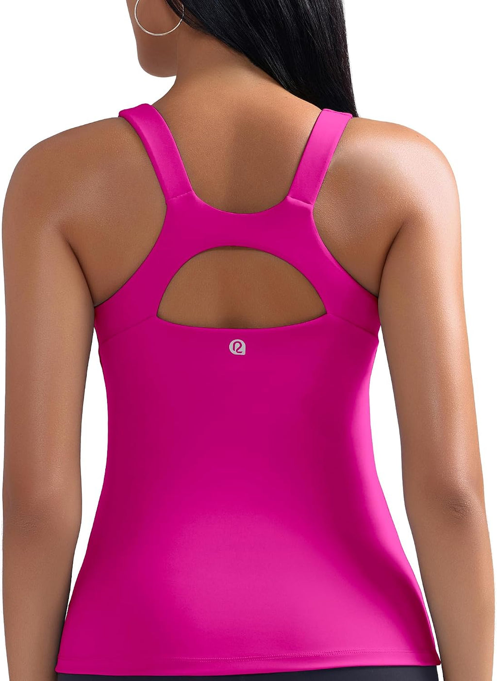 RUNNING GIRL Workout Tops for Women,Strappy Back Black Top with Built in Bras Camisole Yoga Crop Tank Tops Padded