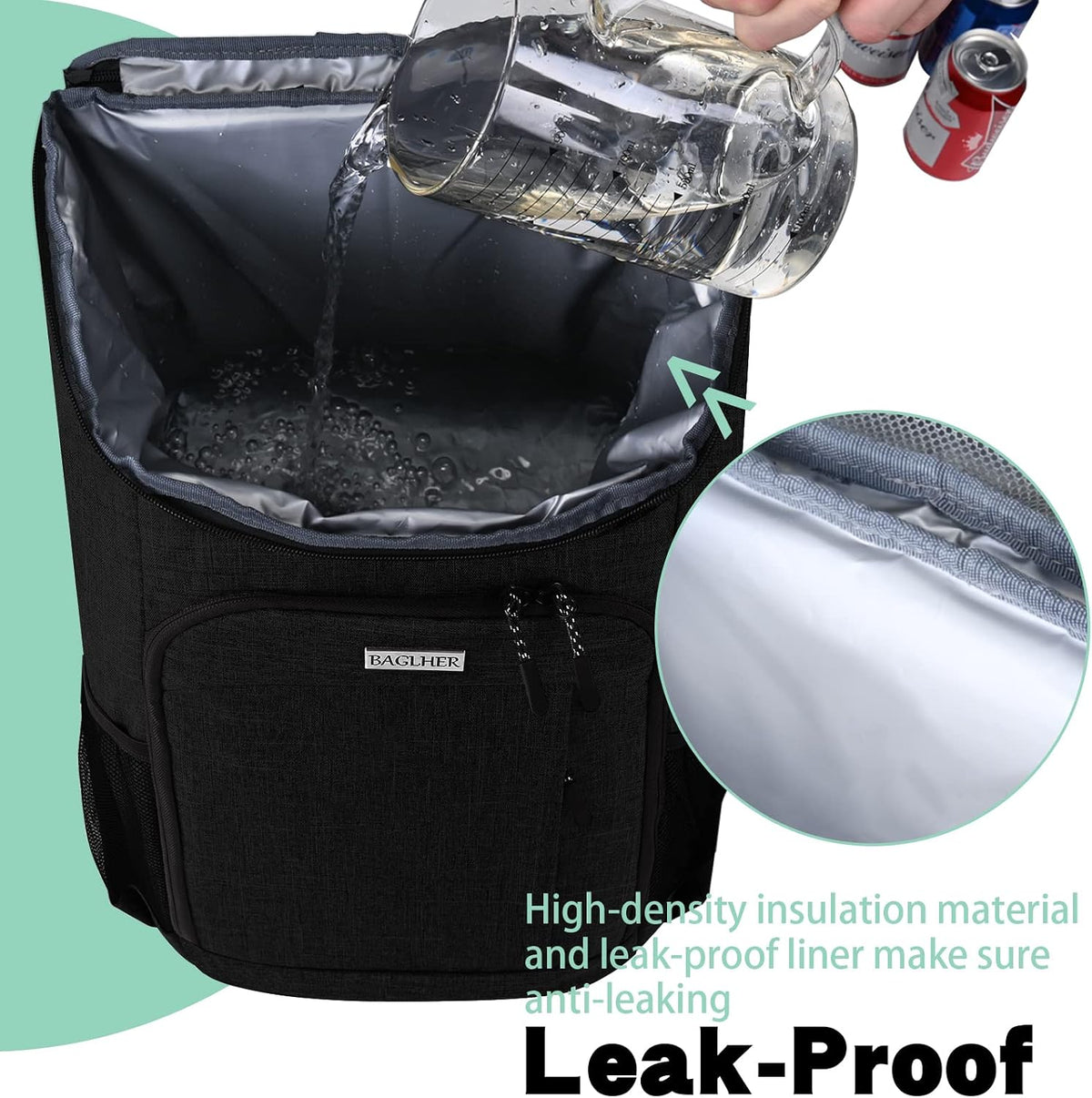 BAGLHER Lightweight Insulated Cooler Backpack - 30 Cans, Leak-Proof for Lunch, Picnic, Hiking, Camping Trips