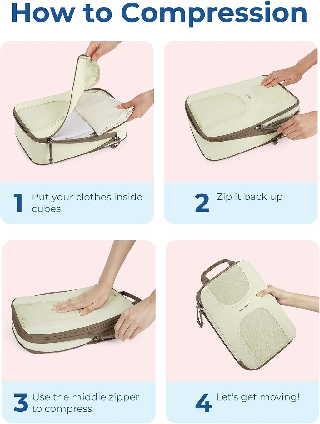 BAGSMART 6 Set Compression Packing Cubes, Travel Luggage Organizer Bags