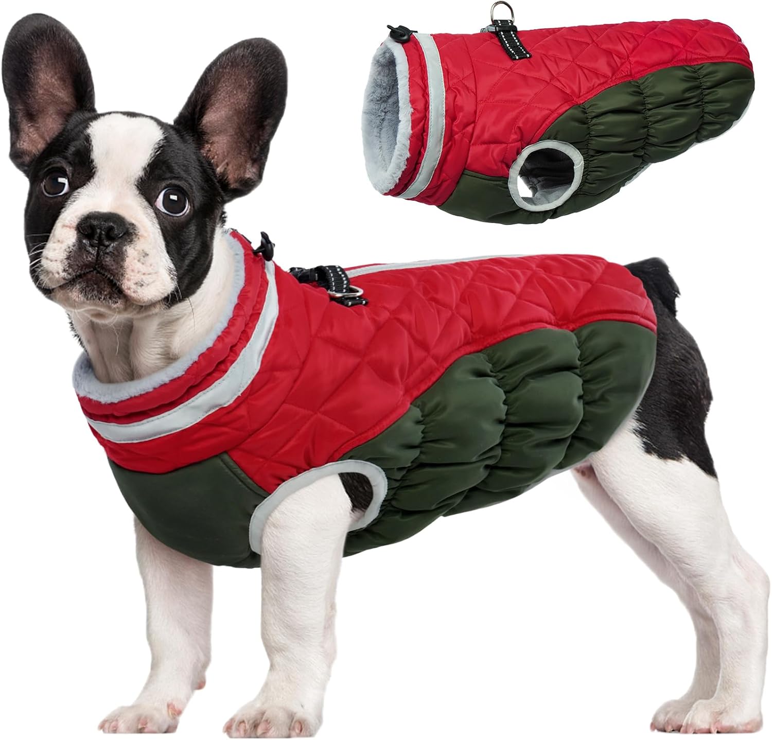 FUAMEY Dog Winter Coat Fleece Warm Small Dog Coat with Harness Built in