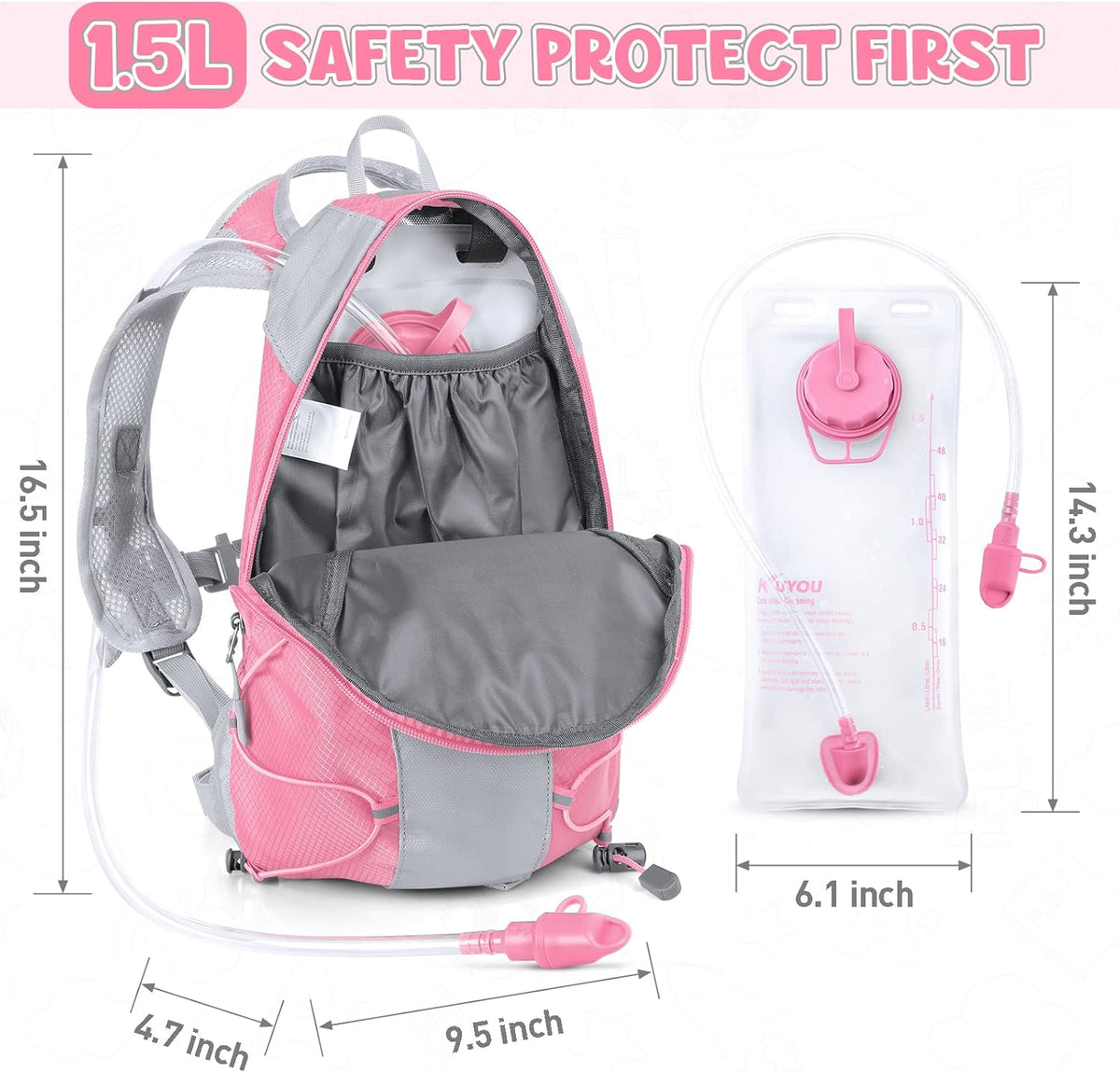Hydration Pack for Kids Hydration Backpack with 1.5L Hydration Bladder Lightweight Insulated Water Pack for Hiking Biking Climbing Running