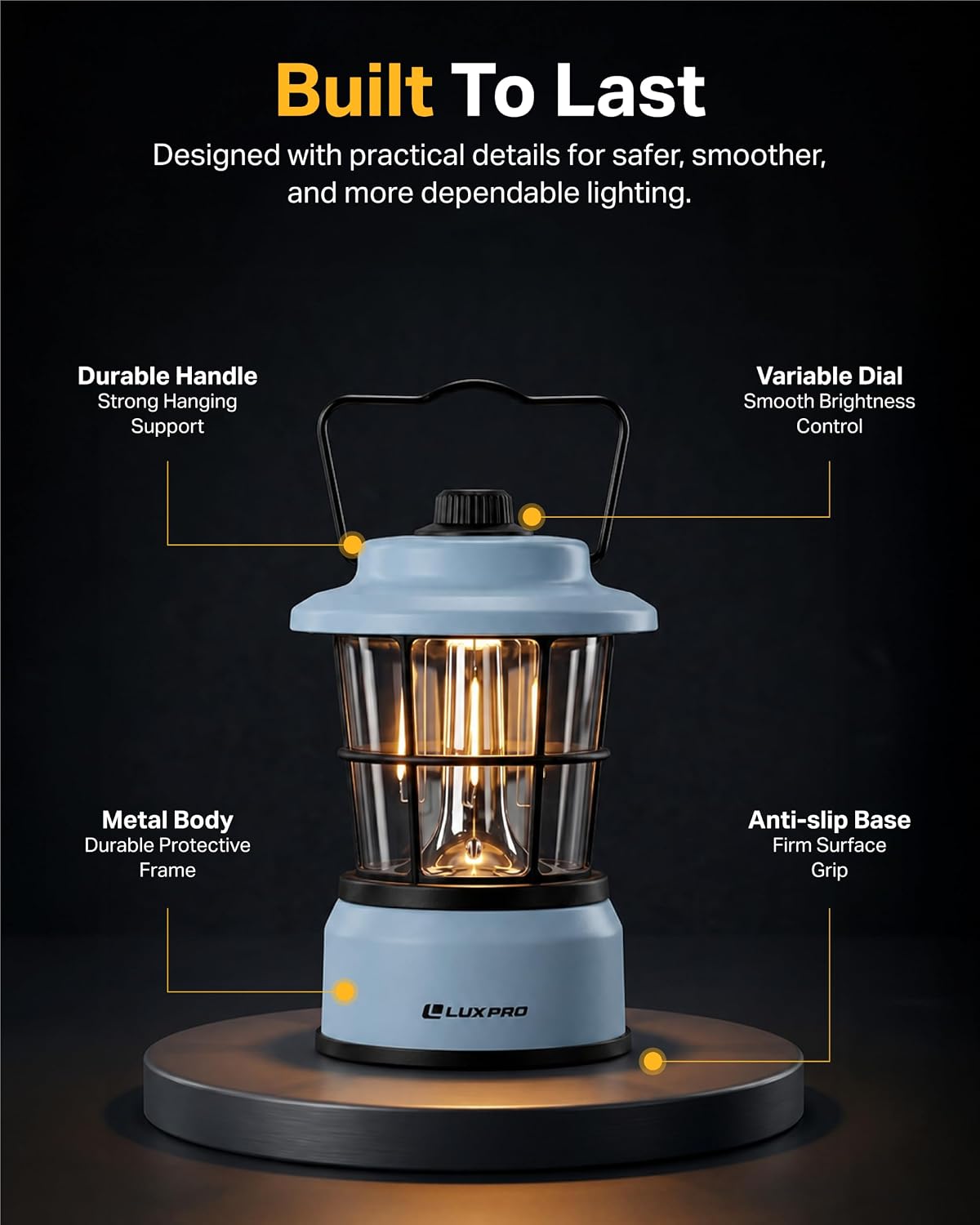LUXPRO Retro Outdoor Lantern, Battery Lamp Camping Lantern LED Light, Blue