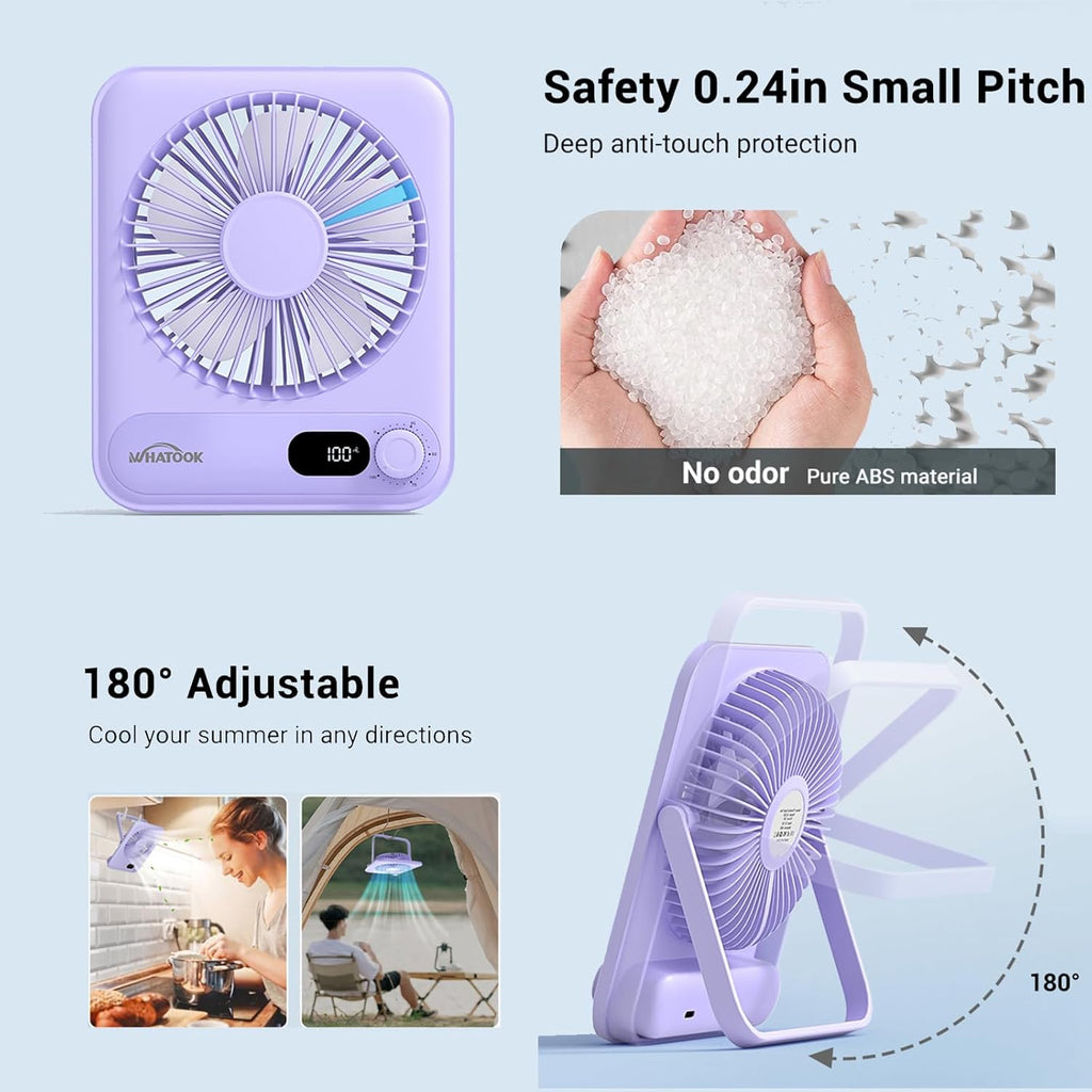 WHATOOK Small Desk Fan Personal Fans: 5000mah 25 Hours Battery Office Quiet Mini Desktop Fan Portable Rechargeable Travel Essentials (Purple, 2000 mAh)