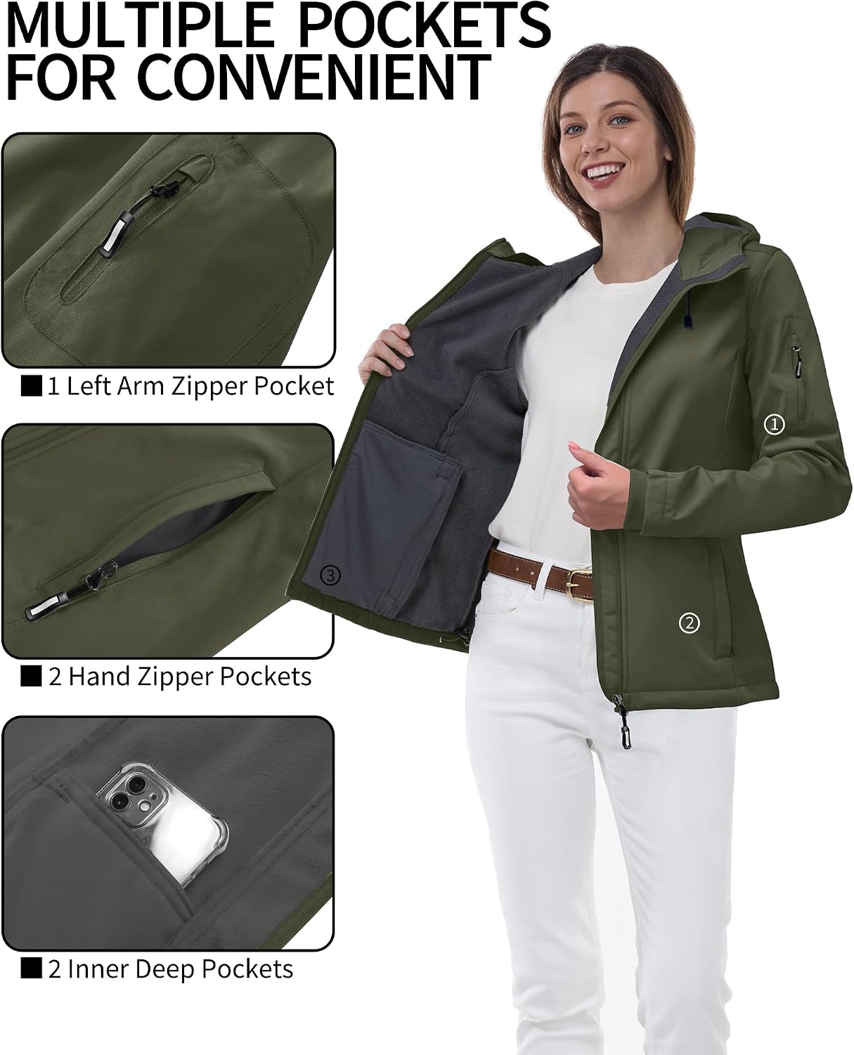 Outdoor Ventures Women's Softshell Jacket Fleece Lined Waterproof Rain Coat