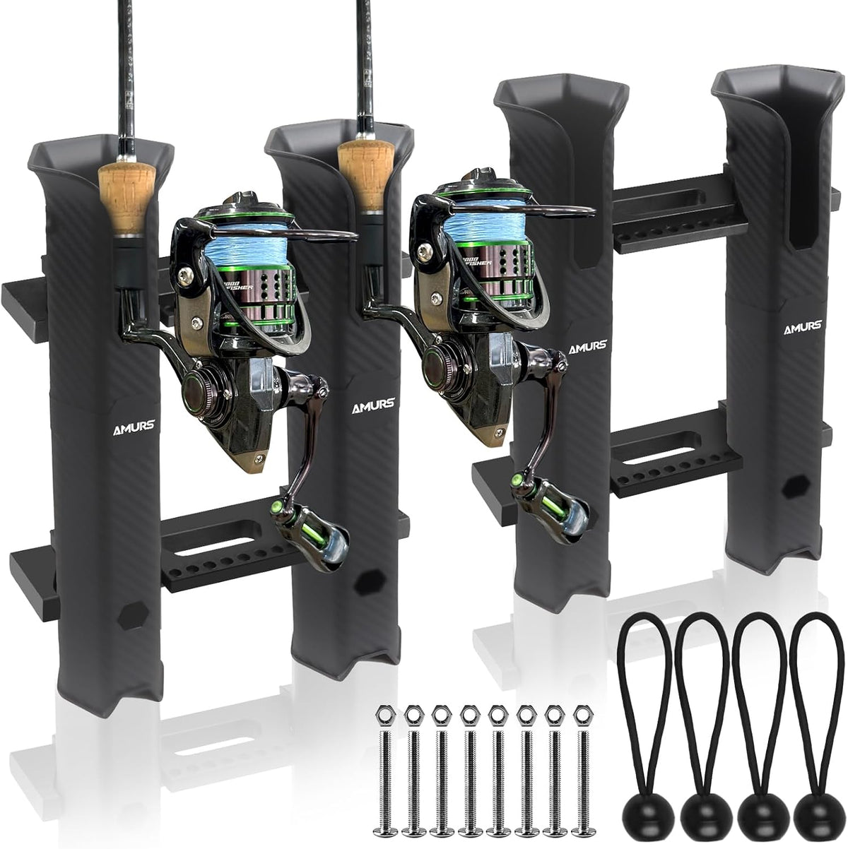 2 Sets of Interlocking Fishing Rod Racks Kit with Carbon Fiber Texture