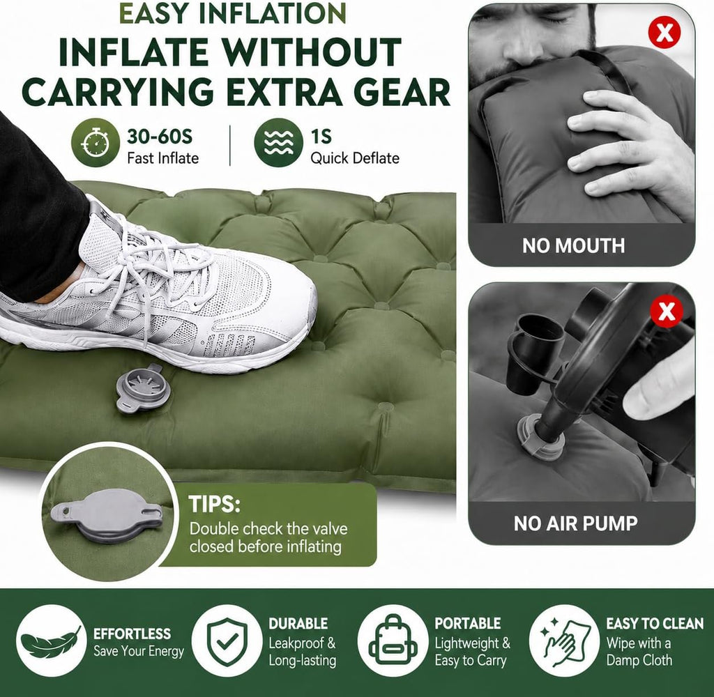 3-Inch Camping Sleeping Pad with Built-in Foot Pump