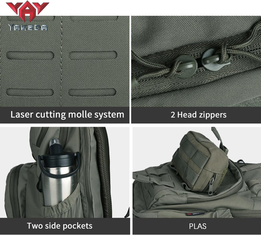 vAv YAKEDA 500D NylonTactical Military Backpack for Men,Fit 12.6-15.6 inches Laptop, Daily Bag for Hiking,hunting,running（Black）