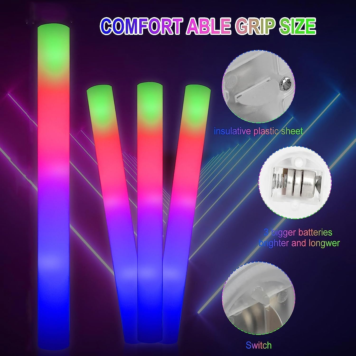 30 Pieces Led Foam Sticks - Flashing Glow Sticks Party Supplies Light Up Baton Wands for Kids, Raves, Birthday, Wedding, Christmas, Halloween, Children Toy