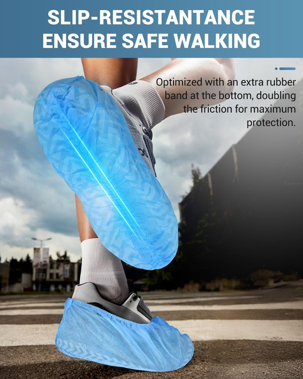Buself X-Large 200 Count Shoe Covers Disposable Non-Slip, Premium Cloth Boot Covers, Slip-resistant, Durable, Breathable, Non-toxic, Recyclable, Stretchable Fits Up to Size 13 US Men - Blue